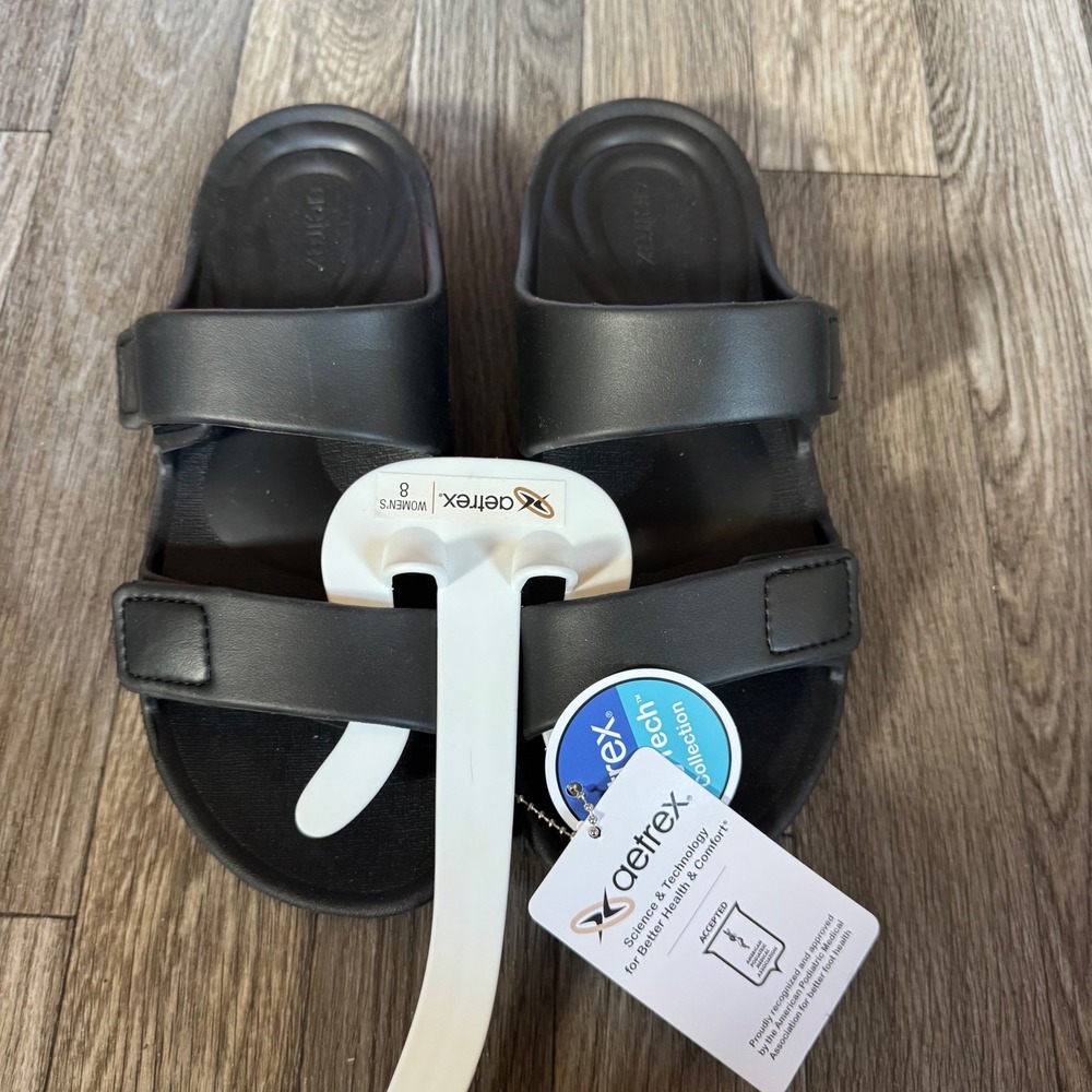 Aetrex Kaia Slide Sandals Womens 8 Black SkyTech Orthopedic Comfort ST9300W08